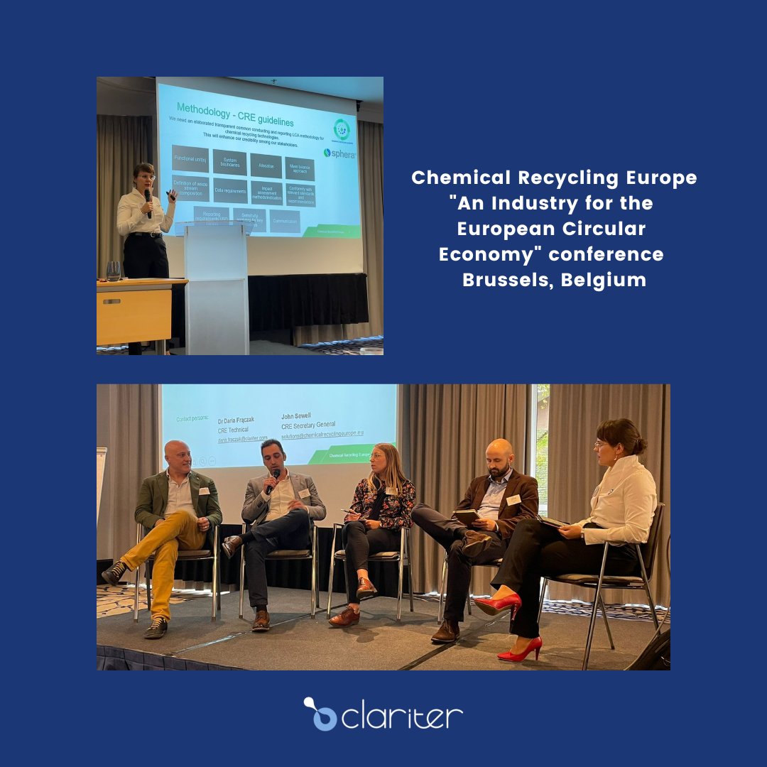 claritergroup's tweet photo. Clariter's Scientific Director, Dr. Daria Frączak represented Chemical Recycling Europe today and moderated the LCA speaking panel at the "An Industry for the European Circular Economy" conference in Brussels, Belgium.

#Clariter #ChemicalRecyclingEurope #LCA #CircularEconomy https://t.co/en0E4q6NOI