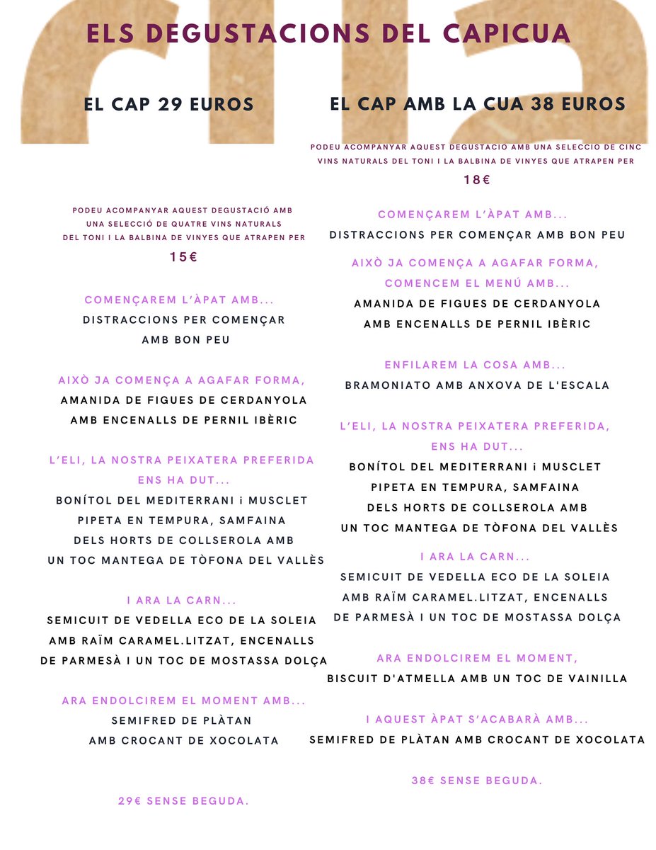 cuinetescapicua's tweet photo. Heu vist el #TastdelCapicua i els #DegustacionsdelCapicua q farem aquest #CapdeSetmana?
#DijousNit, #DivendresNit, #DissabteMigdia i #DissabteNit!
#Degustar #Compartir #Degustació #SlowFood #Km0 #Eco 935809635 I per emportar o a casa vostra amb @rapidicalent? TAMBÉ!!! https://t.co/9OdtEK9UEf