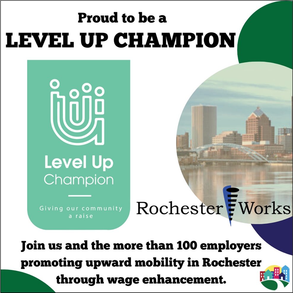 RochesterWorks's tweet photo. . @rochesterworks is a proud Level Up Champion, an initiative spearheaded by the Rochester-Monroe Anti-Poverty Initiative (#RMAPI). We continue to practice what we preach, working to ensure that area employers are providing family sustaining job opportunities. #endpovertynow https://t.co/IxKPVtOh7D