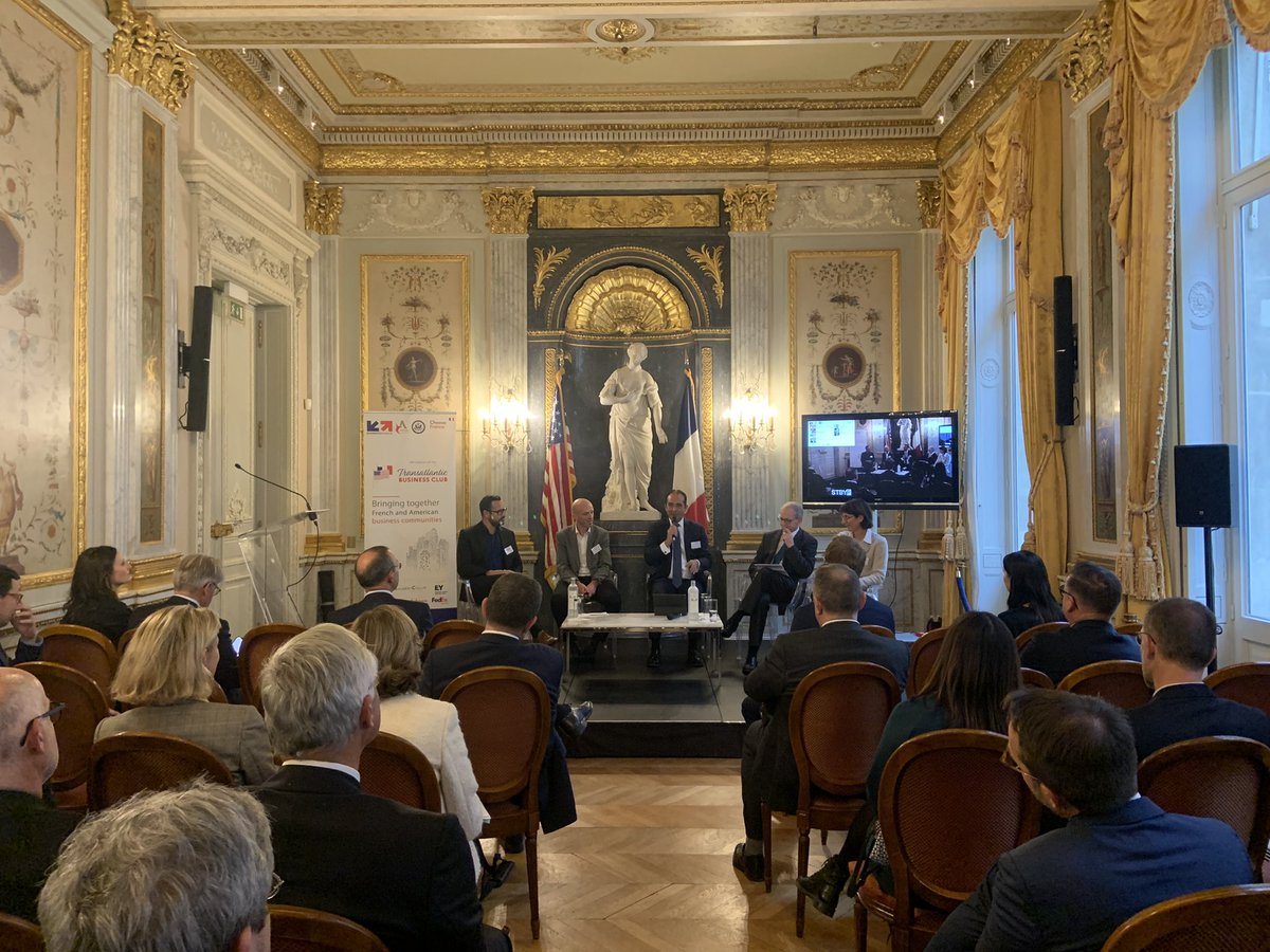 BF_TFI's tweet photo. Panel 2, « The challenges of deploying artificial intelligence in industry » has just started, with Delphine Aguiléra, Benoît Demarne, Alain Melon, Éric Prevost and José Luis Leal.  

#choosefrance #transatlanticbusinessclub2022 https://t.co/woe0lmcsTw