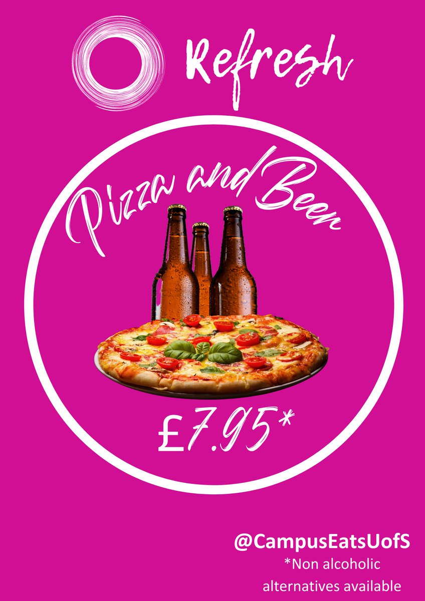 Why not try our latest pizza and beer combo this weekend? 🍕🍺

Served in Refresh Sports Bar - enjoy an ice-cold beer and homemade stone-baked pizza for only £7.95. 

#campuseatsuofs