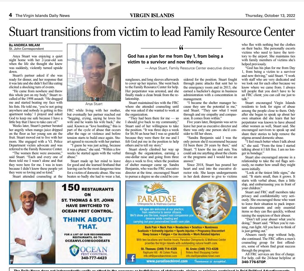 FRC_USVI's tweet photo. From Victim to Victor! Executive Director Anya Stuart has done it all at @frc_usvi ! We are very proud of her accomplishments and the hard work she continues to do for our community! #dvawarenessmonth #dvam #familyresourcecenter #teamfrc #fearlessleader #girlboss https://t.co/KfDNvSwdDF