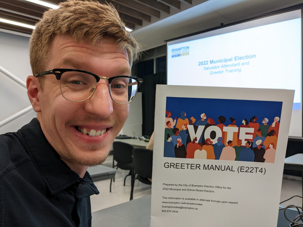 Last night, my #autistic son completed his @CityBrampton election training. Now he's ready to greet voters at the polling station. 🙂 BTW, this will be the 4th election he's worked on. #DEAM2022 #AutismAwareness #Autism #Brampton #InclusiveHiring @markwafer @ScottCorb @SenBoehm