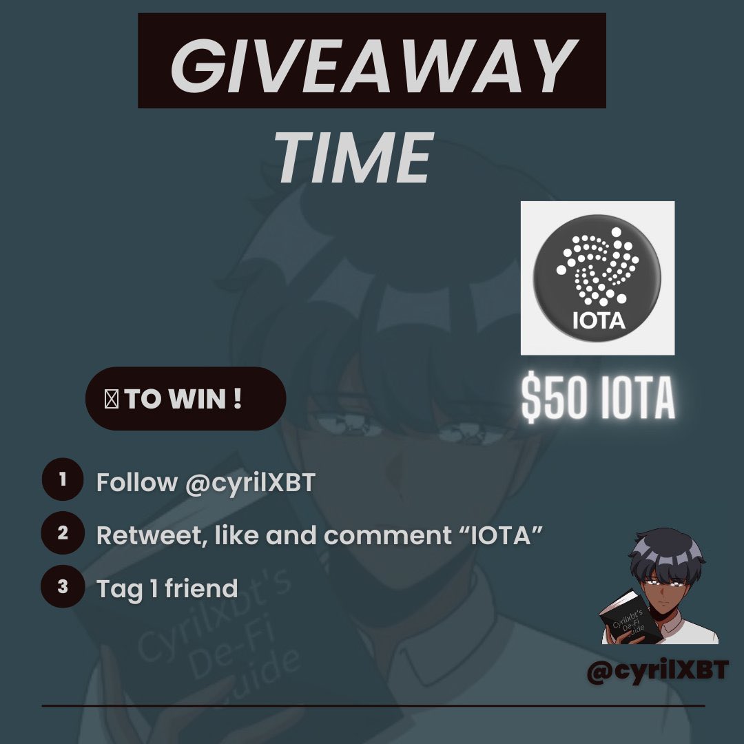 🚨As promised earlier it’s time to give back to the community 

Giving away $50 $IOTA tokens as a way to show my appreciation. 

To enter:
• Follow  <a href="/cyrilXBT/">Cyril-DeFi</a> 
• Retweet , like and comment " #iota ”
• Tag 1 friend 

#IOTA #SMR

Winner will be picked in 24 hours.