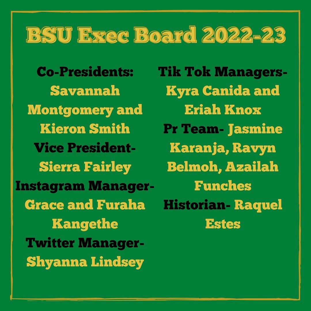 smsouthbsu's tweet photo. Our 2022-23 BSU Exec Board! We have a great group of students and can’t wait to work together. 🫱🏽‍🫲🏾💛 https://t.co/MnUL1ETmqf