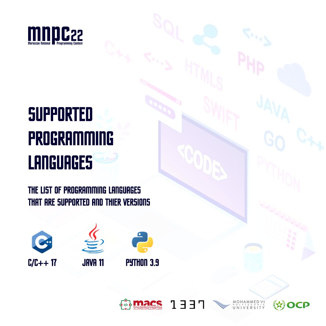 For those who've been asking about supported programming languages 🤔 Here is your answer : #CPP 17  #Java 11  #Python 3.9