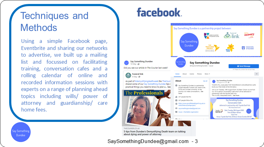 Palliative_Scot's tweet photo. Poster 42 #SPPCPosterParade22 Say Something Dundee: The journey so far: Working collaboratively to bring compassionate communities activities to the people of Dundee @HellyMacG @funerallinkscot @MarieCurieSCO @dundeeuni @DVVAscot @LynnMrsgriffin https://t.co/5G1quSHR66