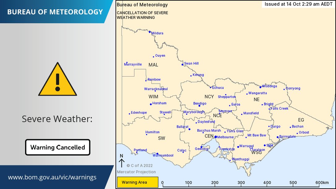 BOM_Vic's tweet photo. The Severe Weather Warning for #Victoria has been cancelled. The rainfall rates have eased about NE Victoria, but there will still be a few more hours before the cold front clears to the east of the State. https://t.co/zsJlJnN9RG