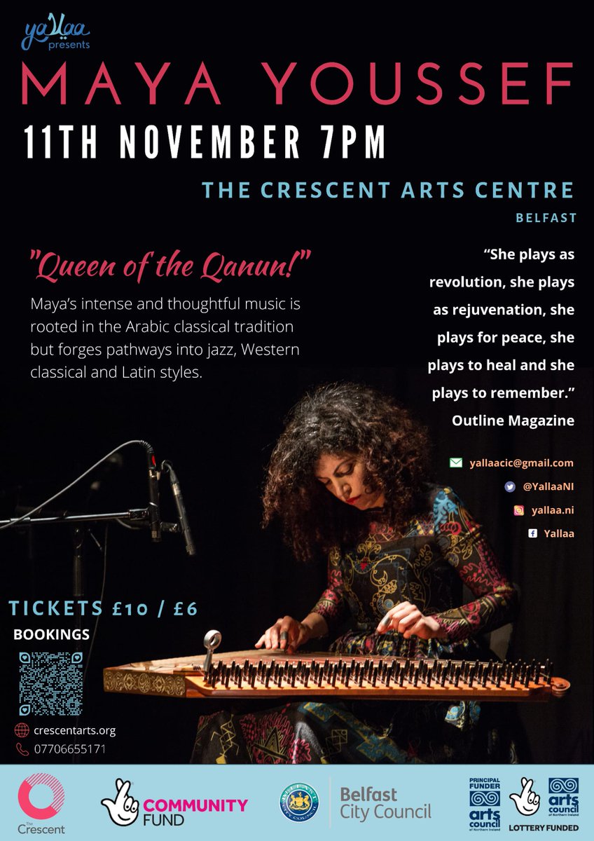 The #Queen of #Qanoon is coming to Belfast. Thank you @TNLComFundNI for making this possible and @CrescentArts for hosting🎶🎶🎶
#arabicmusic
#connectingcommunities
#arabarts
#Belfast