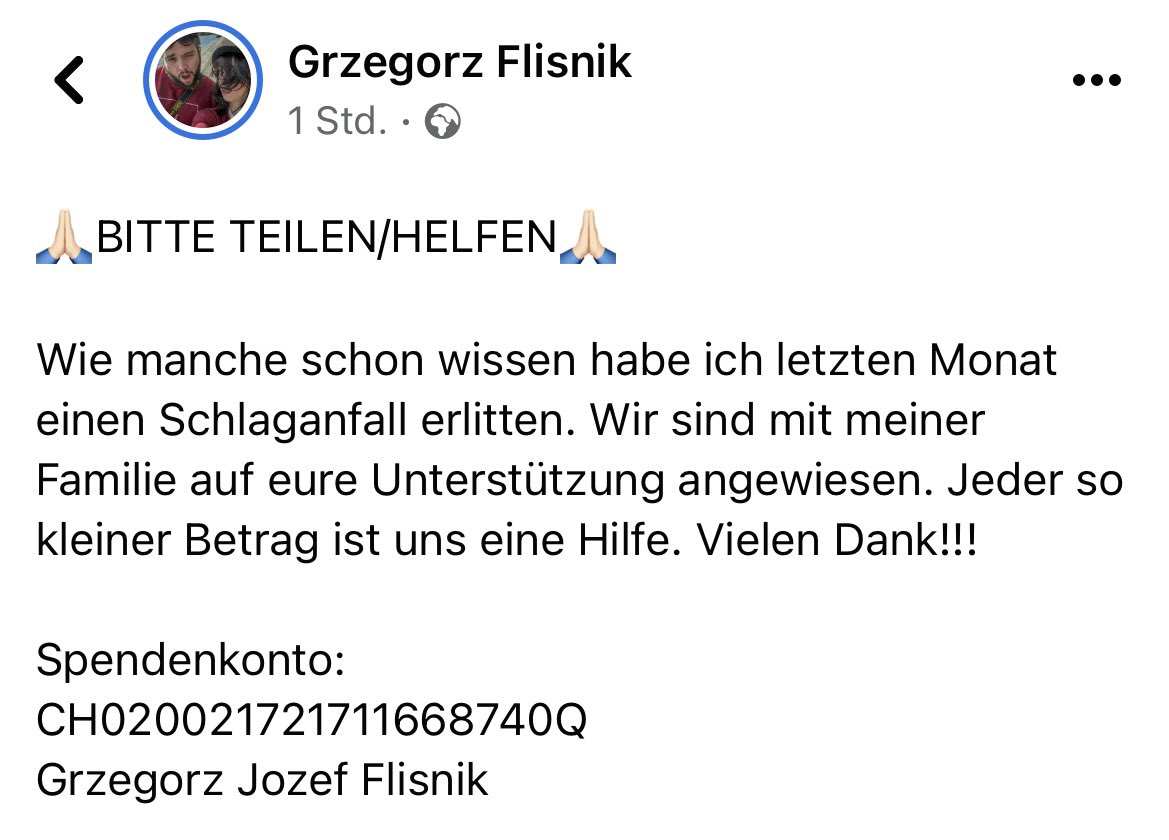 FaulerZauber1's tweet photo. Hallo Basketball-Bubble,
ein guter Bekannter, ehemaliger Trainer in Konstanz, hat einen Schlaganfall erlitten und ist auf Hilfe angewiesen. Jede Hilfe ist herzlich willkommen. Danke für Eure Mithilfe und RT wegen Reichweite.
#ProABaby
#comebackstronger https://t.co/j6fgHJmpGV
