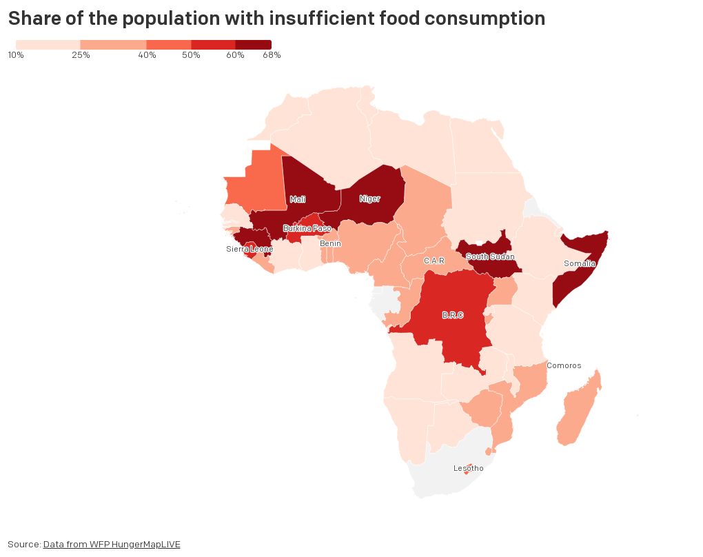 ONEAftershocks's tweet photo. On 13 October 2022, 602.9 million people in 92 countries did not have enough food
57% of them live in Africa. This means that nearly one in 3 Africans experience #hunger
#FoodSecurity data from #HungerMapLIVE https://t.co/YSRNvlZEii