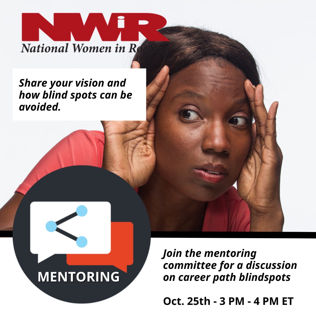 NatlWomeninRoof's tweet photo. Your Vision & #CareerPathBlindSpots Join the #MentoringCommittee for a discussion on #careerpath blind spots.
Share your vision and how blind spots can be avoided. WHEN: #Tuesday, #October 25, 2022; TIME: 3 PM - 4 PM ET
#Register https://t.co/Um0tYDxTUY
#careerguidance https://t.co/VFo0mTpw8V