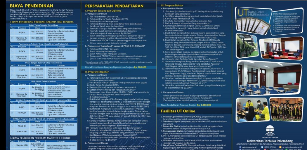 utpalembang's tweet photo. Penerimaan Mahasiswa Baru Universitas Terbuka Tahun Akademik 2022/23.2 (2023.1)
Penerimaan Mahasiswa Baru dibuka mulai tanggal 18 Oktober 2022 hingga 7 Februari 2023.
Daftar sekarang di https://t.co/ZBuo2DM7RW
#kuliahonline #utpalembang #infopalembang #infosumsel https://t.co/jovGaK3bZ8