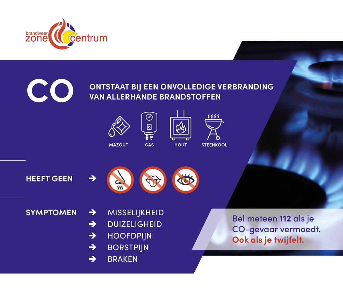 bzcentrum's tweet photo. Mensen beginnen hun huis te verwarmen en zoeken door de hoge prijzen soms naar (onveilige) alternatieven. Het risico op een CO-vergiftiging stijgt. CO ontstaat bij een slechte verbranding van een brandstof zoals gas, mazout, steenkool of hout. Je ziet of ruikt het niet. (1/2) https://t.co/loICUVgfh5