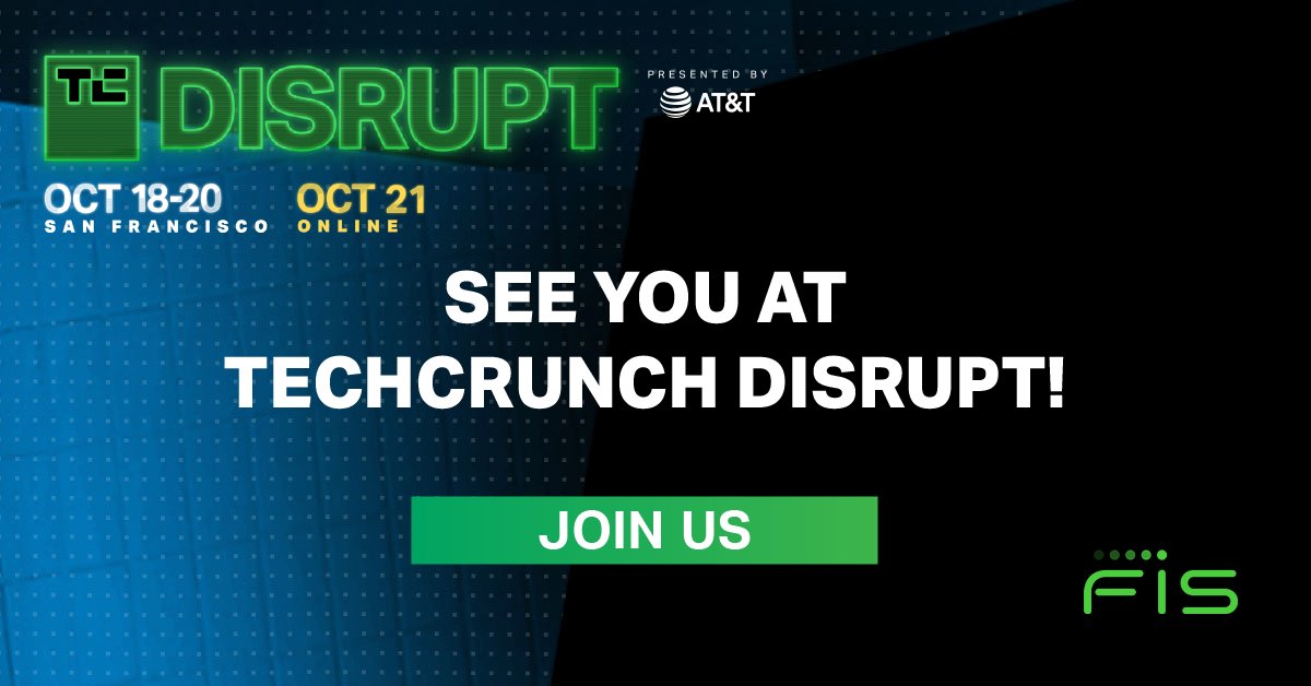 FISGlobal's tweet photo. Will you be at @TechCrunch Disrupt? Join FIS on Oct 19 for our panel on #fintech relationships and evolving #ecosystems. We will be joined by Ysbrant Marcelis from Venture Commerce and Dylan Massey from Interchecks, you won't want to miss this discussion! https://t.co/5b967Hzt53 https://t.co/jbSnvjRc3o