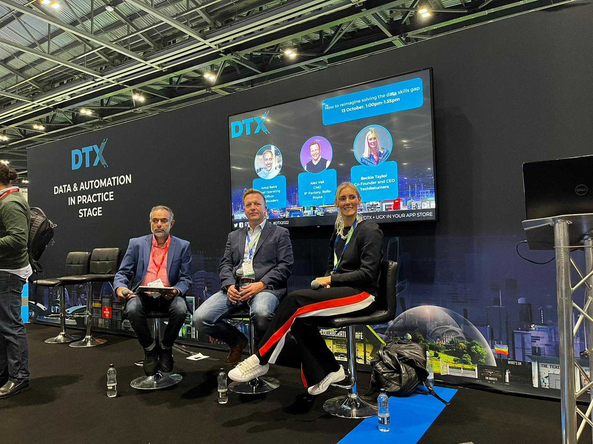 An insightful fireside chat on Reimagining The Data Skills Gap at #dtx2022 today, featuring our COO Amul Batra, Beckie Taylor from <a href="/techreturners/">Tech Returners</a>, and Alex Vail from @rsquaredfactory.