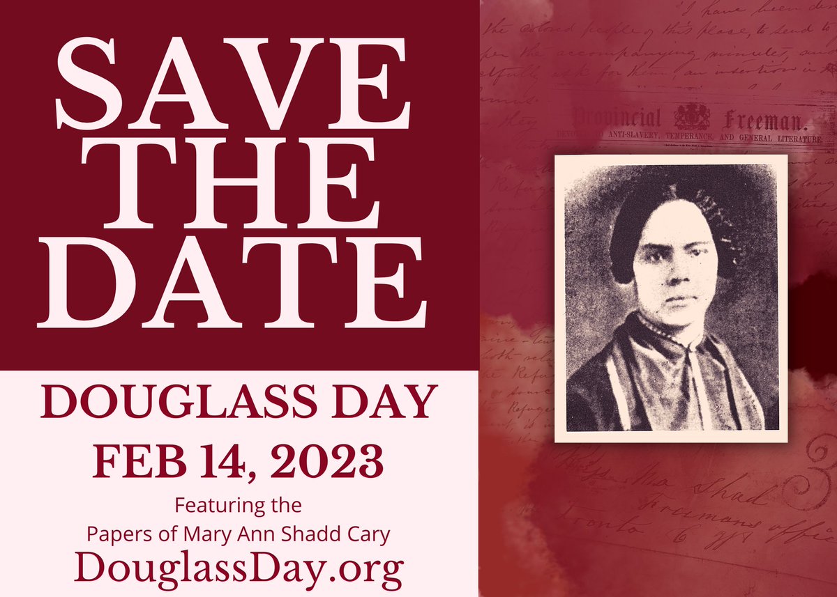 SAVE THE DATE —  February 14, 2023

Celebrating the 200th birthday of Mary Ann Shadd Cary. Join us to change Black women's history together!

✅Live broadcast
✅New crowdsourcing project
✅Birthday cake bake off

Info &amp; registration douglassday.org
Please help us share?