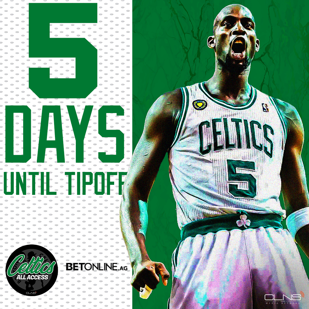 CelticsCLNS's tweet photo. 5 MORE DAYS until Opening Night!! 🎟️☘️ #Celtics #celticsnation #BostonCeltics #BleedGreen #Boston #NBA #NBANEWS #CLNSMedia #CLNS #celticsallaccess #Garden Report #tdgarden #kevingarnett
#KG #BigTicket #thebigthree
#thebigticket #jaylenbrown #jaysontatum
⚡ By @betonline_ag https://t.co/84dXZ4dw9C
