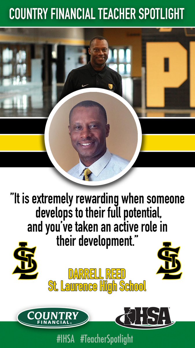 🔦 COUNTRY Financial Teacher Spotlight 💚

👨‍🏫 Darrell Reed
⚔️ St. Laurence High School
📖 Freshman Leadership Teacher
🏃‍♂️🏃‍♀️ Cross Country &amp; Track &amp; Field Coach

🔗 Read Darrell's story here➡️ihsa.org/News-Media/Ann…

#IHSA #TeacherSpotlight