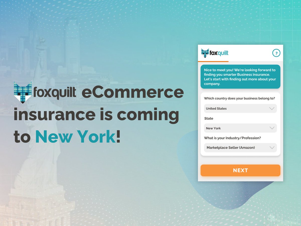 Big news 🎉 Foxquilt’s #eCommerce insurance product is coming to the Big Apple! 🗽🇺🇲 We’re proud to announce our insurance solution for online business owners, marketplace (Amazon) sellers and dropshippers. We will be live in New York next week, see you then! #insurtech
