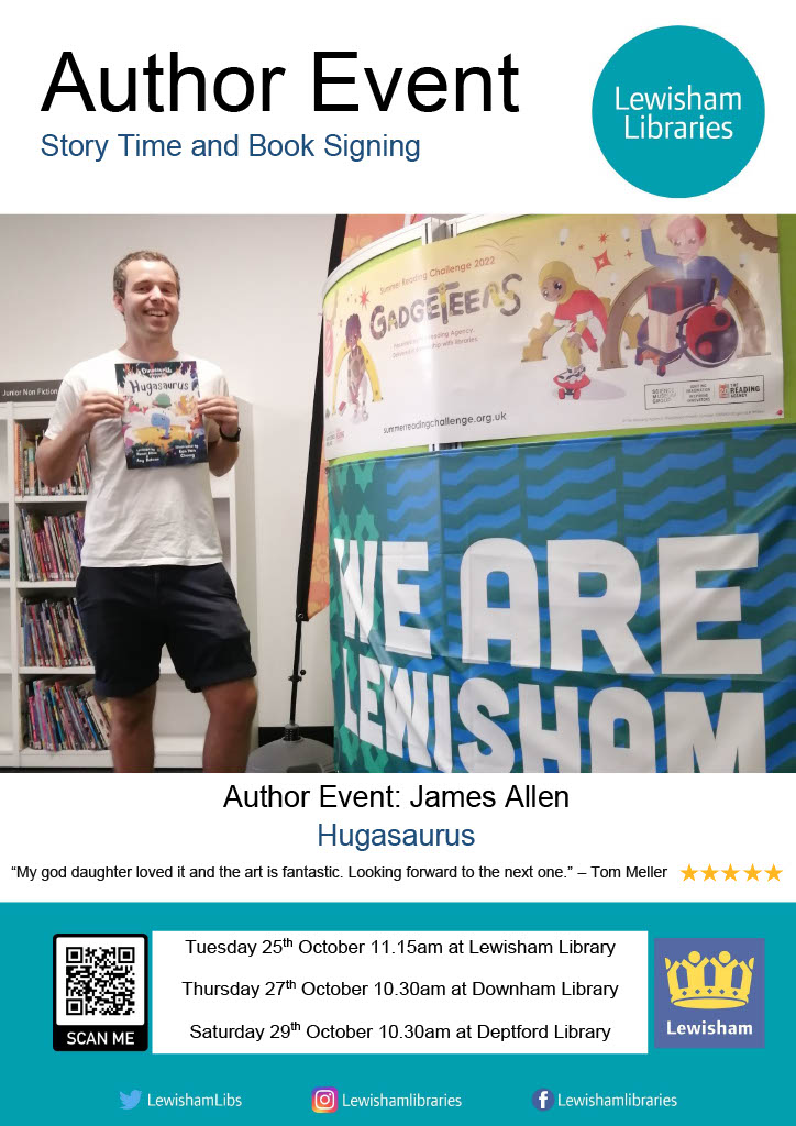 LewishamLibs's tweet photo. Join us and 📚 kids author James Allen for a dinomite 😋 🦕 story time in our Libraries #halfterm week #Hugasaurus Book.
Info ⬇ ⬇ ⬇ https://t.co/iU392kspEF