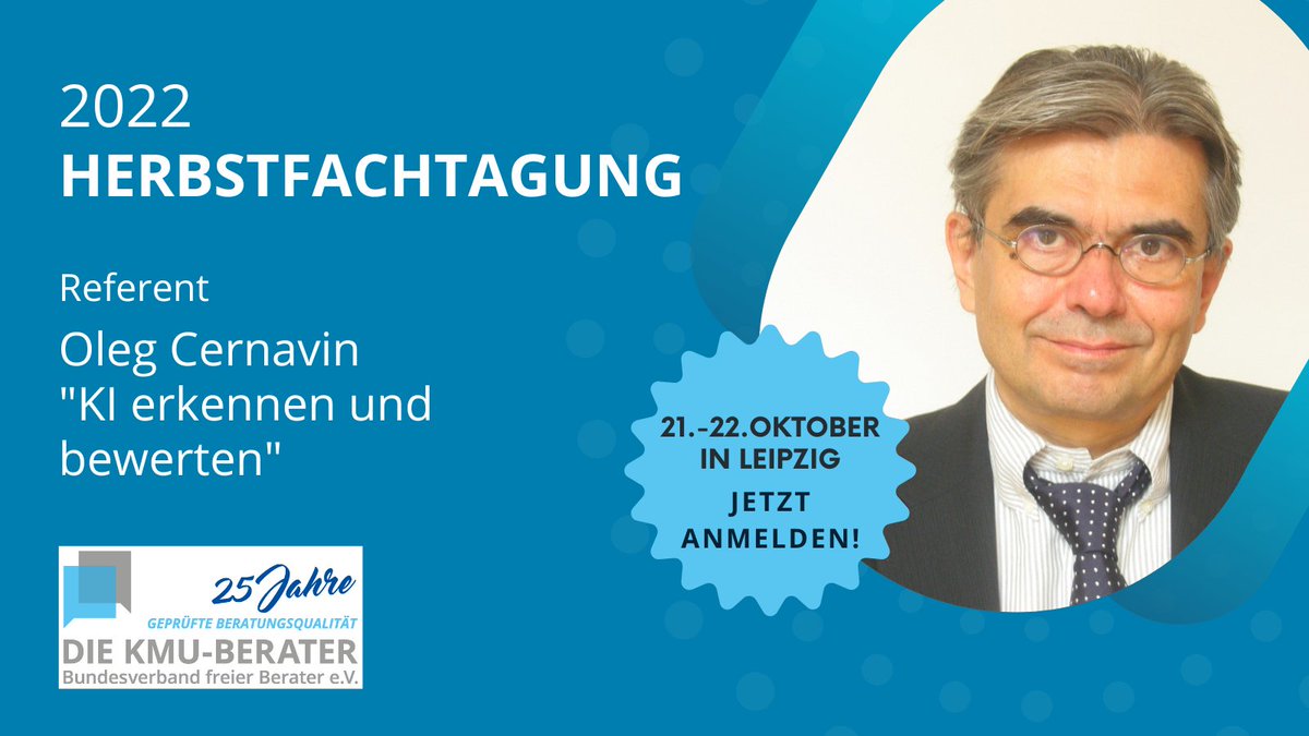 Der Mittelstandsexperte Oleg Cernavin führt uns während der Herbstfachtagung am 21.-22.10. ein in das Thema „#KI erkennen und bewerten - Kriterien zum Nutzen einer neuen #Technologie“. Jetzt Ticket buchen! Alle Infos &amp; Anmeldung: tinyurl.com/2f9may3z
#Mittelstand #Unternehmen