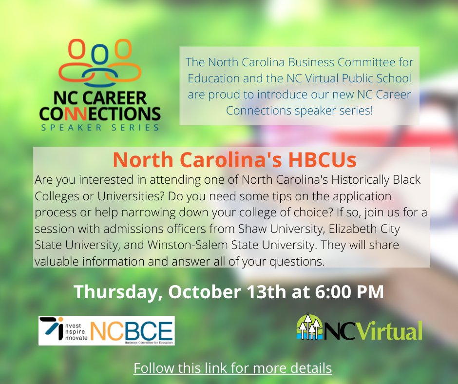 ncvps_ptc's tweet photo. Iwork Speaker Series - 10/13 Speakers from HBCU's will help you with some tips for the application process. https://t.co/C6pr1QYMkt