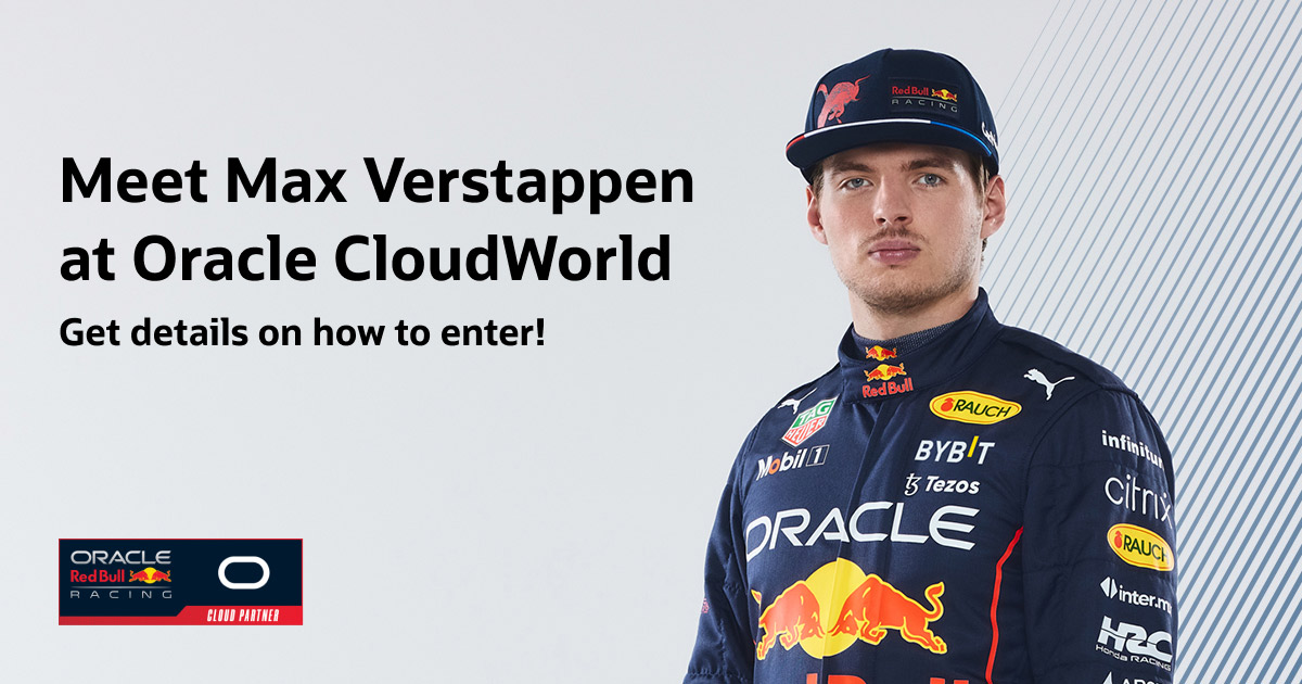 Want a chance to meet Max Verstappen at @Oracle #CloudWorld? Of course you do! Join the #ODevRel Slack channel to learn more about this exciting opportunity. social.ora.cl/6019Mi35B