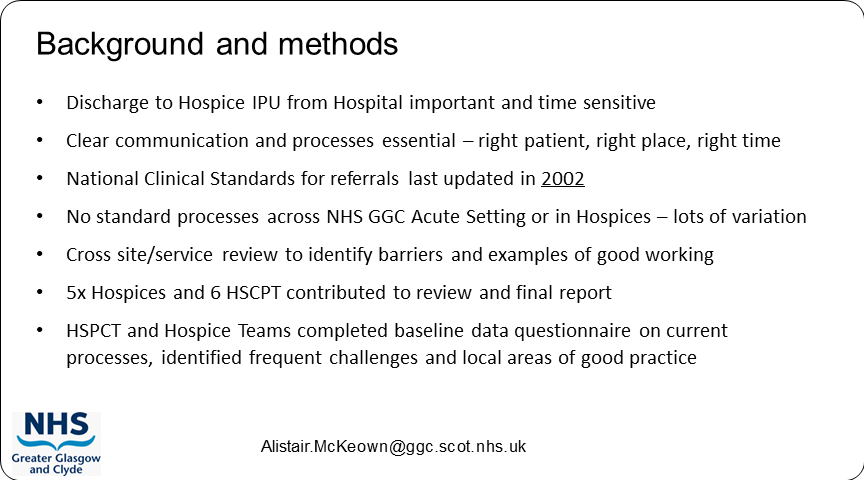 Palliative_Scot's tweet photo. Poster 46 #SPPCPosterParade22 Streamlining Hospital to Hospice IPU Referrals @nhsggc @AllyMedic @PPWHospice @palliativeggc https://t.co/cLJBGL6Pox