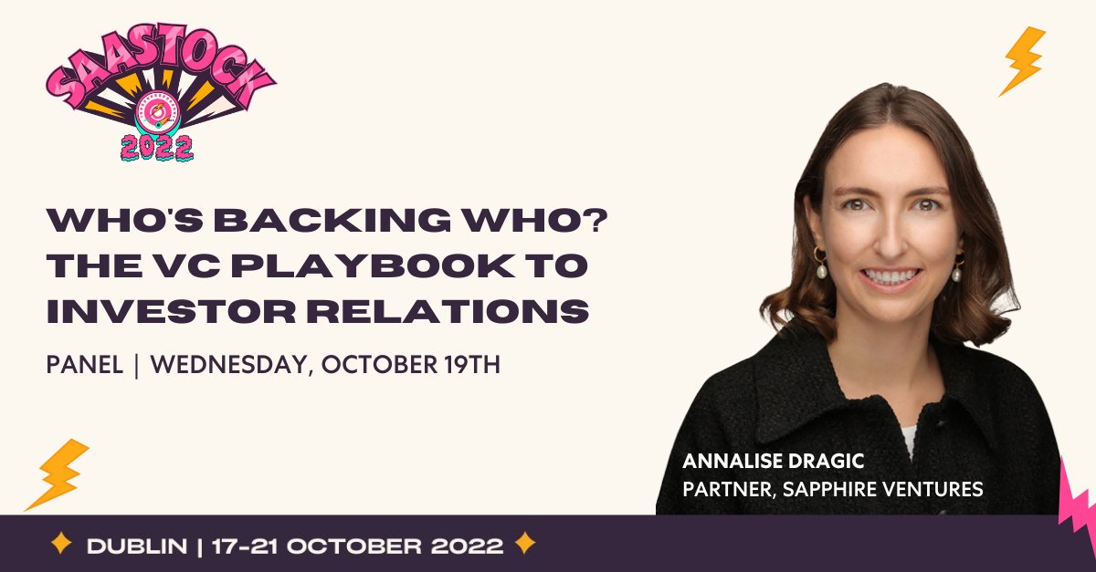 📣You don’t want to miss Sapphire’s @adragic6 discuss the VC playbook to investor relations alongside @sbankiya, Principal @ @dawncapital in a moderated convo @ this year's SaaStock Festival in Dublin on Wed. Oct. 19th. ⚡️See the full line-up! saastock.com/saastock-2022/…