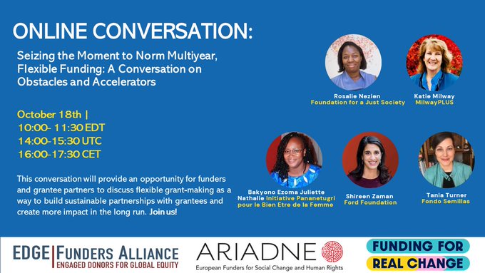 Learn from funders + movement leaders @FondoSemillas + @ipbfpananetugri during this conversation hosted by @EDGEFunders + @AriadneNetwork to explore grantmaking practices like multi-year, flexible funding that can accelerate progress. us02web.zoom.us/meeting/regist… @FordFoundation