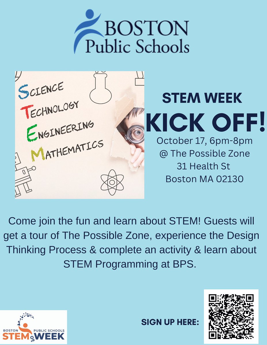 This Monday marks the start of #MassSTEMWeek. We are thrilled to be partnering once again with @UnitedWayMABay & @BostonBeyond to bring awareness about #STEM and the opportunities it can provide, to the BPS community. Join us Monday 10/17 for the kickoff event!