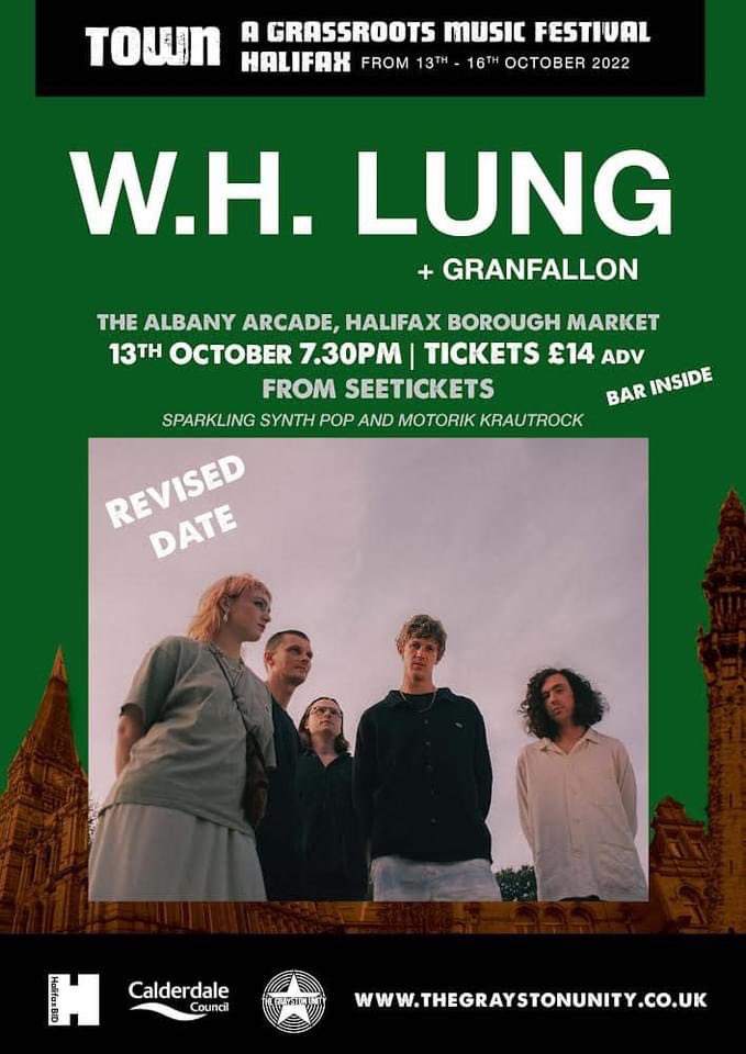 Tonight - Albany Arcade, Halifax.

The excellent W.H. Lung with support from Granfallon.

Doors 7.30pm - last few tickets available on the door tonight.