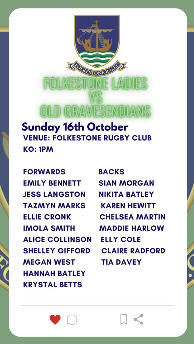 It’s our first match of the season this weekend 🙌🏻 If you’re free Sunday come down and cheer us on at @FolkestoneRFC #folkestone #rugby #womensrugby #firstmatch