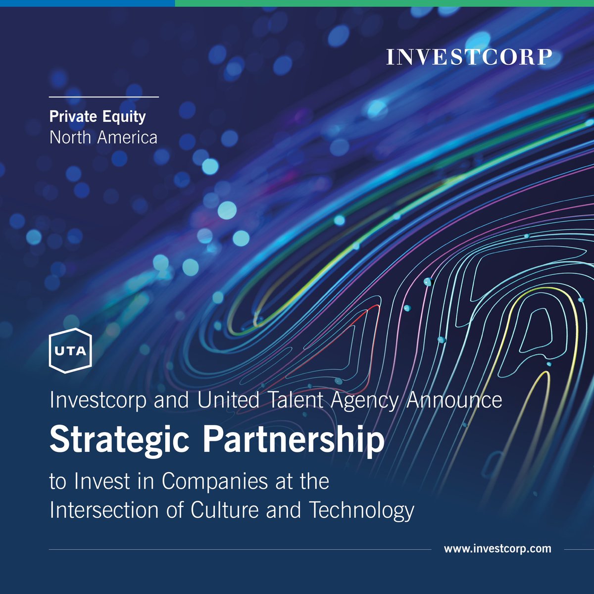 Investcorp's tweet photo. We are pleased to announce that #Investcorp and @unitedtalent established https://t.co/LIsr0BDgPs, a strategic partnership that will invest in a diversified portfolio of high-growth startups at the intersection of culture and technology. Read more: https://t.co/EbY5FCHnI8 https://t.co/6JGczA3w6T