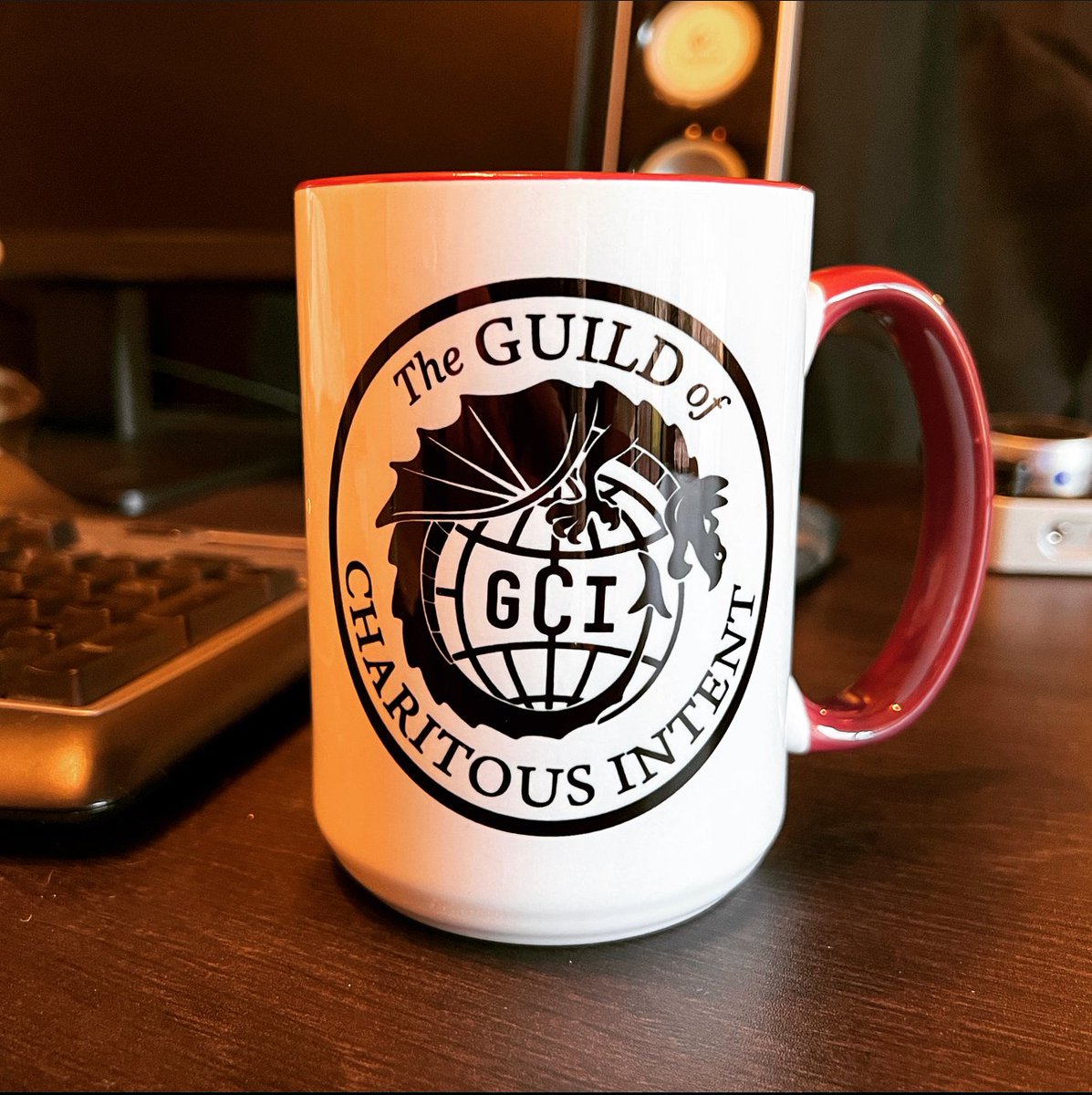 charitousintent's tweet photo. WE HAVE MUGS NOW! Featuring THE GUILD logo on one side and Guild Motto on the other. 🐉💀 #goteamventure https://t.co/7EGgVFCTWR