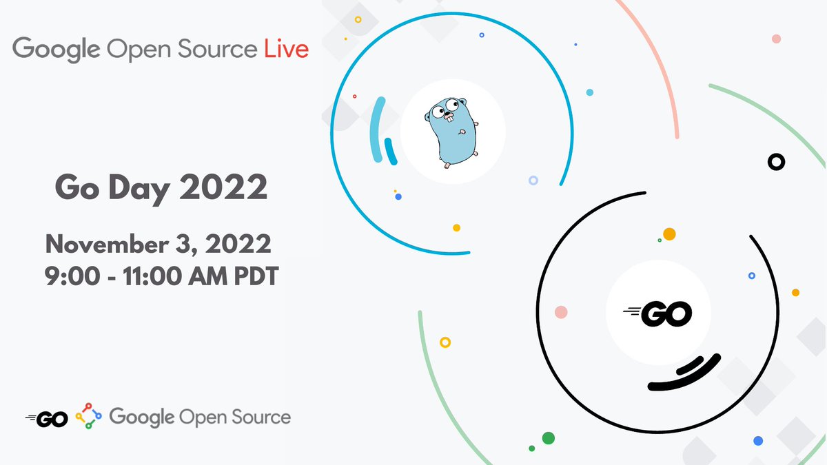 🎉 Go Day 2022 on #GoogleOSLive will showcase how @golang programs keep working. Join our panel of experts on November 3rd to learn all about structured logging for Go, writing your applications faster, and more. Register today 👉 goo.gle/GoDay_22