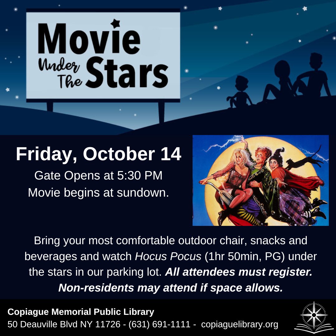 CopiagueLibrary's tweet image. Register today at copiaguelibrary.org.

#OutdoorMovie #CopiagueNY #Copiaguelibrary #Familyprogram