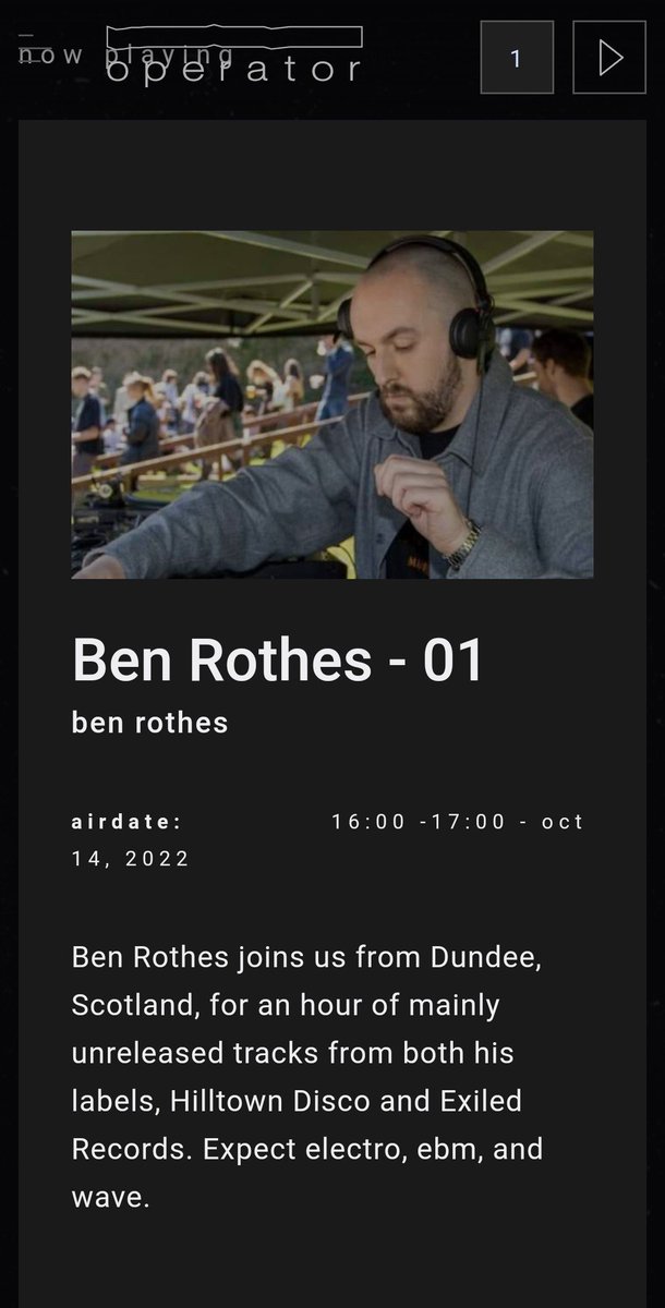 Playing on Rotterdam's legendary Operator Radio tomorrow for the first time.

🔒 in from 1600-1700 CET (1500-1600 UK)

Expect loads of future bits due out on Hilltown Disco and Exiled Records 📡