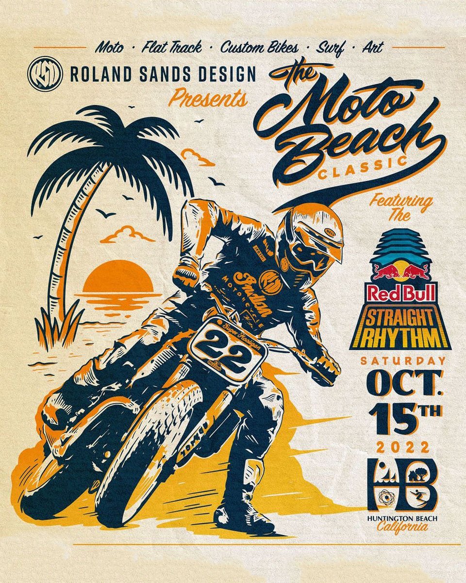 The #MotoBeachClassic is back.

This year's event brings the return of #SuperHooligan, and a new partnership with @redbullmotors and their Red Bull Straight Rhythm Race.

Saturday, Oct. 15 from 10 AM – 6 PM at Huntington Beach State Park. Learn more at motoclassicevents.com