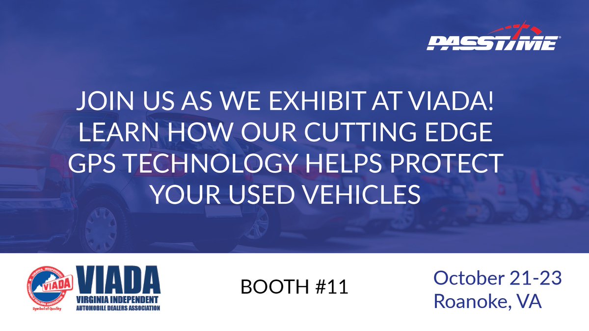 PassTimeUSA's tweet image. PassTime is excited to exhibit at VIADA and show #BHPH and #LHPH dealers how our #GPStechnology helps protect their used vehicles.