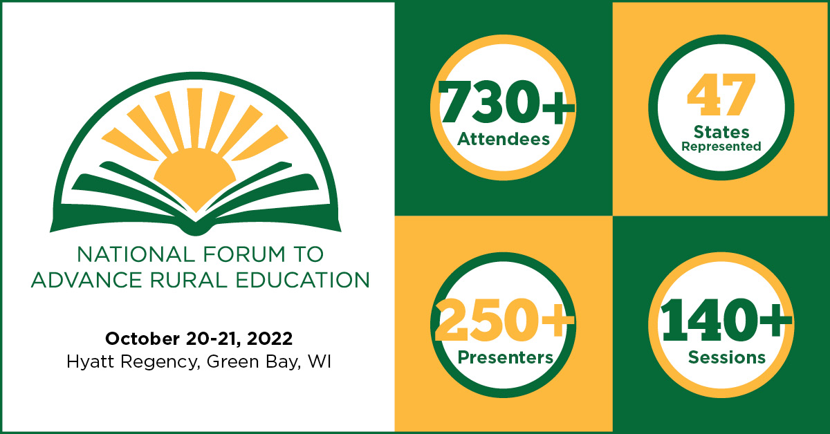 140+ sessions, 250+ speakers and 730+ attendees from 47 states, along with dynamic keynote & general session speakers…that’s what’s in store for you ONE WEEK FROM TODAY at the 2022 #RuralEdForum. Can’t wait to see you in Green Bay or online!