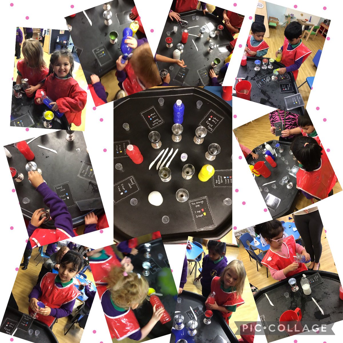 StLukesYNursery's tweet photo. Today we made ‘Colour Cocktails’ for the party! We followed the recipe to make different cocktails. We made lots of different colours! #eyfsnursery #eyfsstem #stlukeswidercurriculum @stlukesbury https://t.co/kU5Ks0DtME