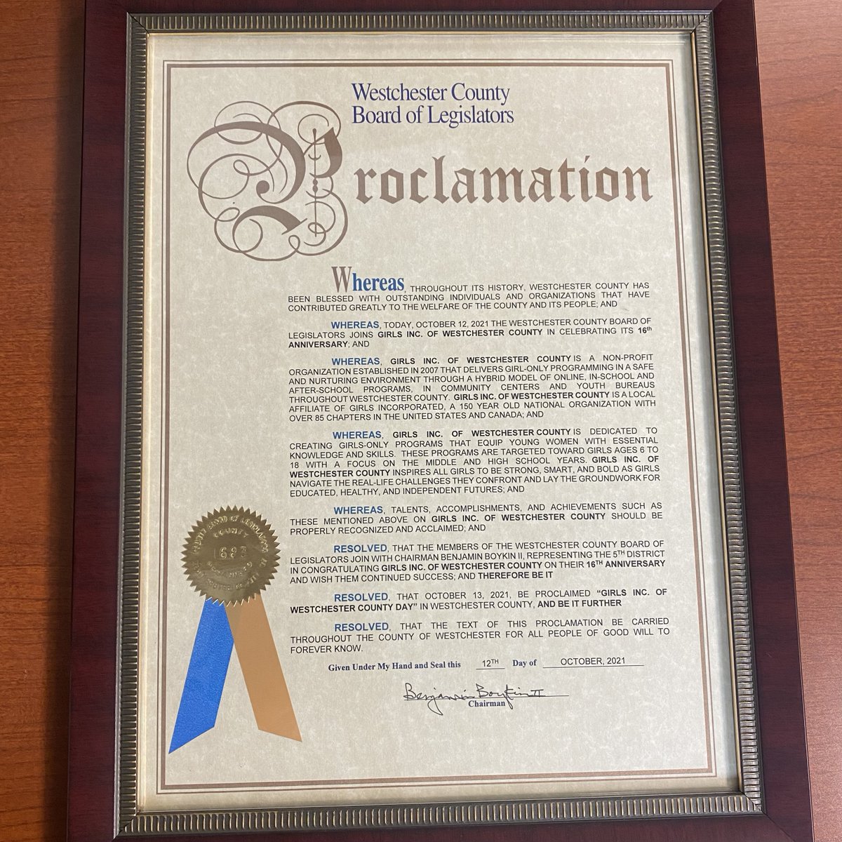 We are proud to celebrate Girls Inc. of Westchester County Day (October 12th  - designated last year by the WCBOL).  We celebrate all of the participants and staff that make this organization so great.  The best is yet to come!