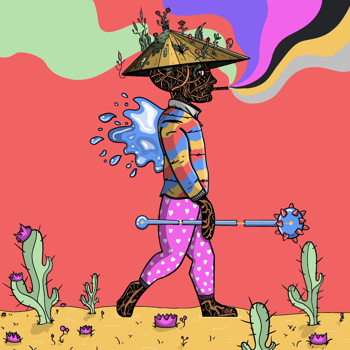 A sisu character overtaken by nature.