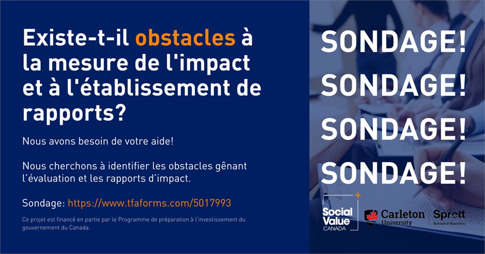 Nous étudions les obstacles à la mesure et à la communication de l'impact, et nous avons besoin de votre aide! Répondez à notre courte enquête de cinq minutes en cliquant sur le lien ci-dessous. 

Lien vers l'enquête: tfaforms.com/5017993