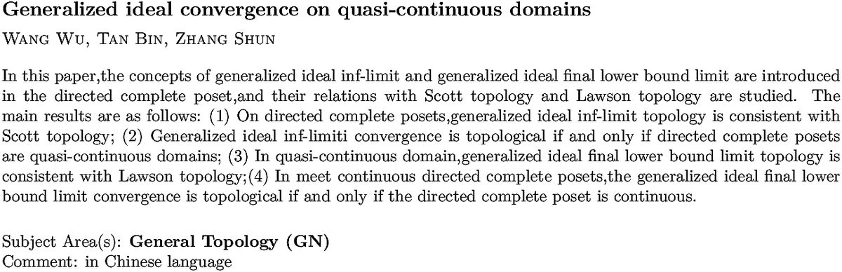 arxiv.org/abs/2210.05981…
W Wu et. al.
Generalized ideal convergence on quasi-continuous domains