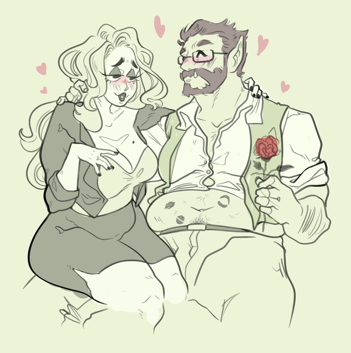 Looks like Jana fell for Aru's seduction attempt 🌹💚💛 Sketch comm for @spectral_spider