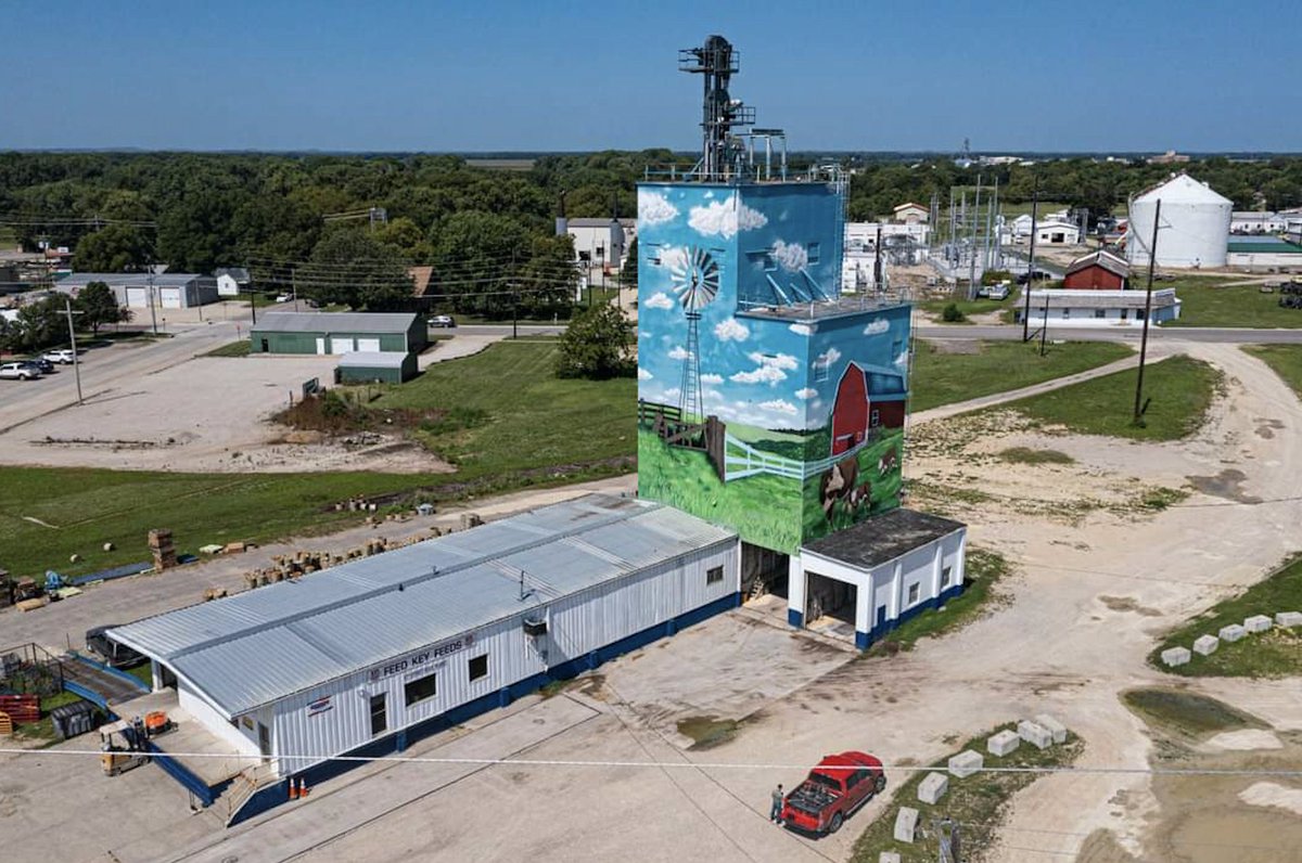 _EarlyBirdMedia's tweet image. Location: Clay Center, KS
Building: Key Feeds Grain Elevator
Mural: Bucolic America

- This 7,000sq ft mural was completed with 6 Artists over a span of 12 days. This 80ft grain elevator was challenging but a fun project for the Team.
#Murals #Kansas #Art #AgTwitter
