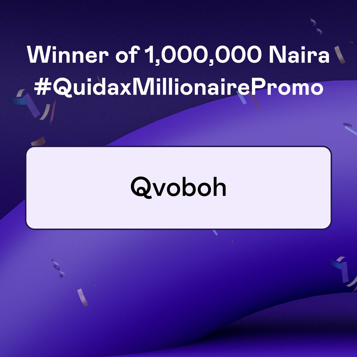 QuidaxGlobal's tweet photo. We have sent an email to all winners.

We’ll be announcing the winners from the second draw soon😎🙏🏽
#QuidaxMillionairePromo https://t.co/iGy1MniUQ6